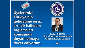 Başkan Şadan Doğan'dan "Çalışma Hayatında Milli Seferberlik" Çağrısına Destek