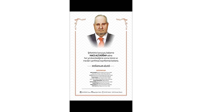 Hacı Ali Doğan'ın Anısına Mevlüt Okutulacak