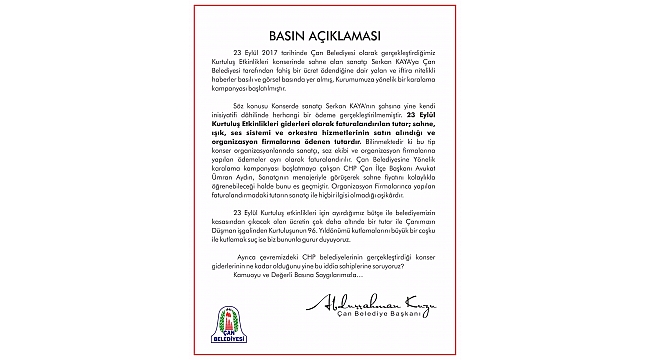 Çan Belediye Başkanı Abdurrahman Kuzu'dan basın açıklaması