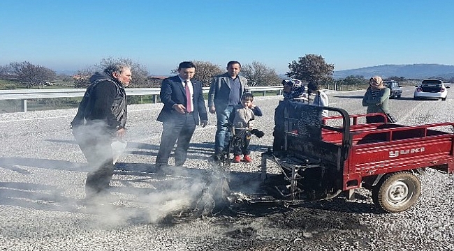 Araçları yanan vatandaşların yardımına AFAD koştu