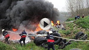 Çan'da atık lastik yangını