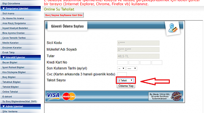 E-Belediye Üzerinden Taksitli Tahsilat Başladı