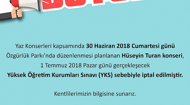 Hüseyin Turan Konserinin İptaline İlişkin Bilgilendirme...