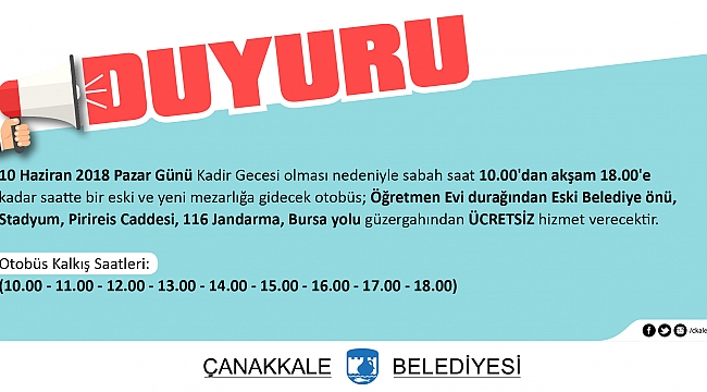 Kadir Gecesi Sebebiyle Ücretsiz Seferler Düzenlenecek