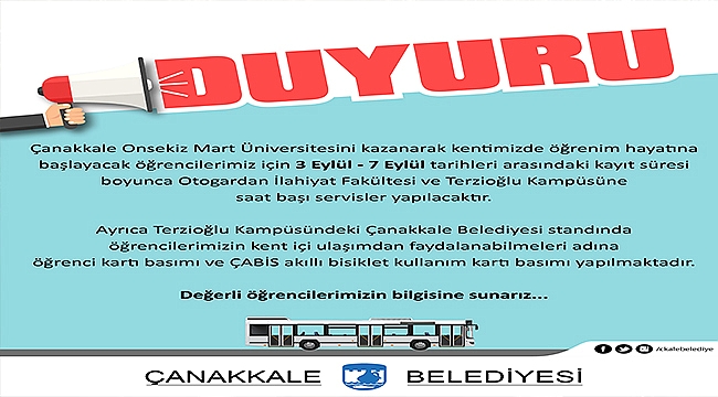 Çanakkale Belediyesinden ÇOMÜ'lü Öğrencilere Ulaşım Desteği