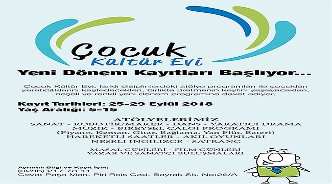 Çocuk Kültür Evi Yeni Dönem Kayıtları Başlıyor