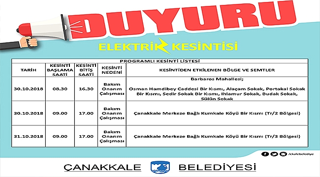 DİKKAT! Elektrik Kesintisi