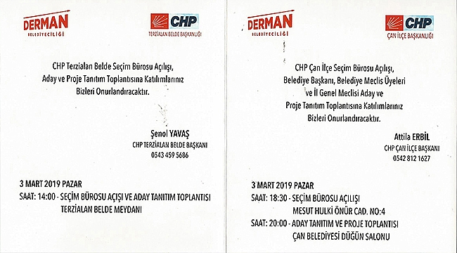 CHP ÇAN SEÇİM BÜROSU AÇILIŞLARINA DAVET