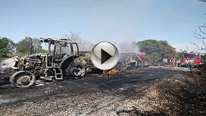SAMAN YÜKLÜ TRAKTÖR ALEV ALEV YANDI!