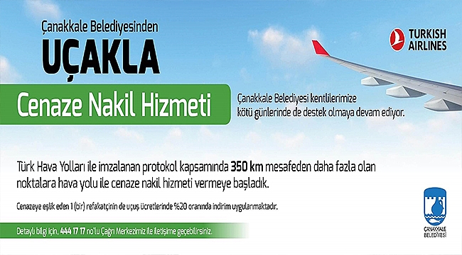 ÇANAKKALE BELEDİYESİNDEN UÇAKLA CENAZE NAKİL HİZMETİ