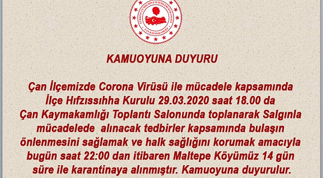 ARTIK O KÖY KARANTİNA ALTINDA!