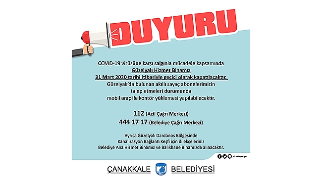 ÇANAKKALE BELEDİYESİ'NDEN DUYURU!