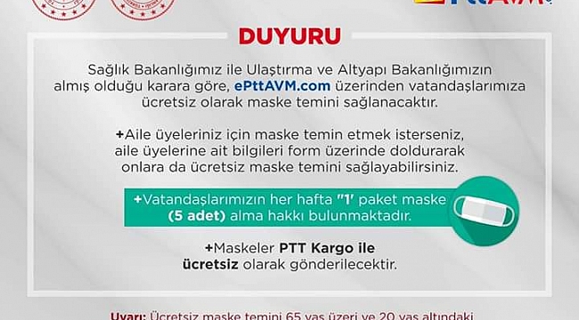  PTT ÜCRETSİZ MASKE DAĞITIMINA BAŞLADI!