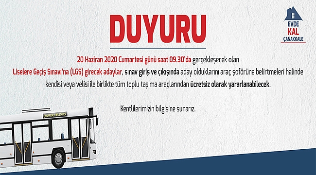ÇANAKKALE BELEDİYESİ'NDEN DUYURU!