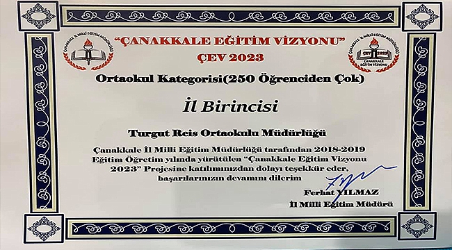 ÇANAKKALE EĞİTİM VİZYONU 2023 'DE TURGUT REİS ORTAOKULU DAMGASI