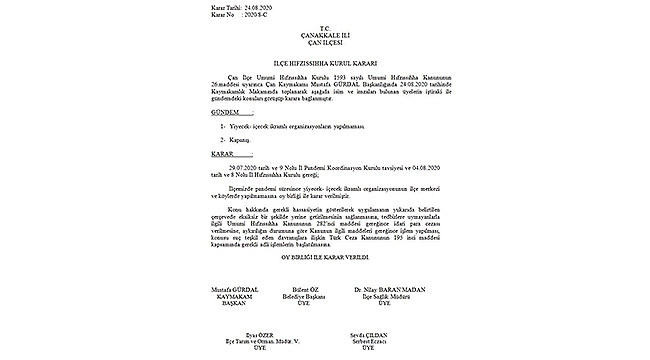 YEMEKLİ ORGANİZASYONLARIN TAMAMI YASAKLANDI!