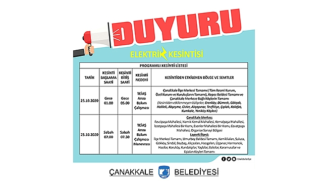 ELEKTRİK KESİNTİSİNE DİKKAT!