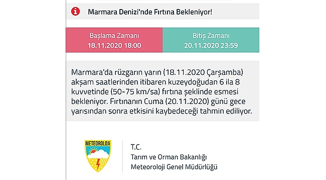 MARMARA DENİZİ'NDE FIRTINA BEKLENİYOR!