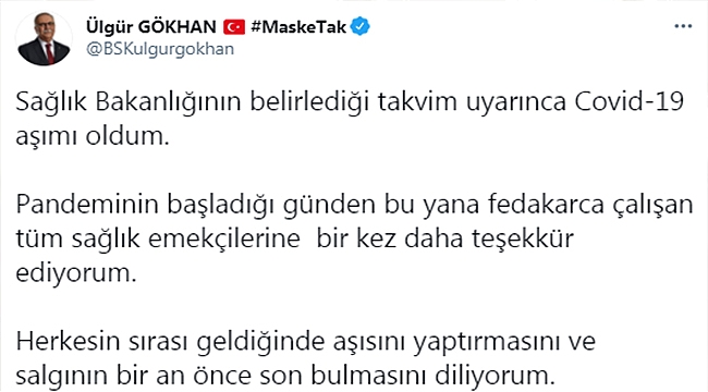 BAŞKAN GÖKHAN AŞISINI OLDU