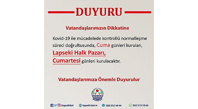LAPSEKİ HALK PAZARI CUMARTESİ GÜNÜ KURULACAK