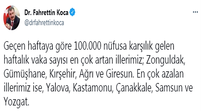 ÇANAKKALE VAKA SAYILARI EN ÇOK AZALAN İLLER ARASINDA 