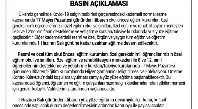 YÜZ YÜZE EĞİTİM BAŞLAYACAK MI? 