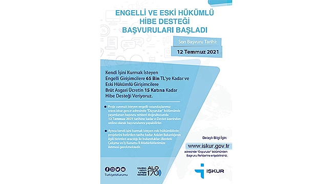 İŞKUR, ENGELLİ VE ESKİ HÜKÜMLÜLERE YÖNELİK 2021/3. DÖNEM PROJE DESTEKLERİNİ DUYURDU