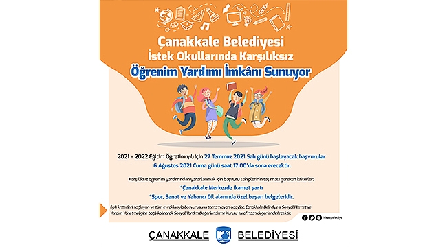 ÇANAKKALE BELEDİYESİ KARŞILIKSIZ ÖĞRENİM YARDIMI İMKÂNI SUNUYOR