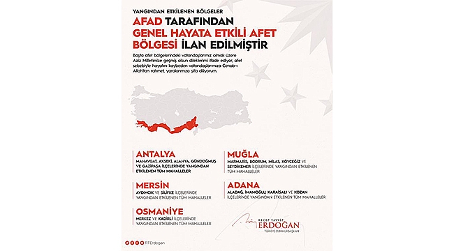 ORMAN YANGINLARINDAN ETKİLENEN ALANLAR, "AFET BÖLGESİ" İLAN EDİLDİ!