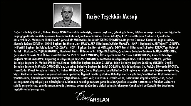 BAŞKAN ARSLAN'DAN TAZİYE TEŞEKKÜR MESAJI