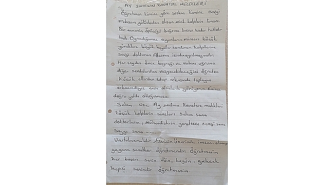 AY SINIFI VELİLERİ KANATSIZ MELEKLERİNE TEŞEKKÜR EDİYOR