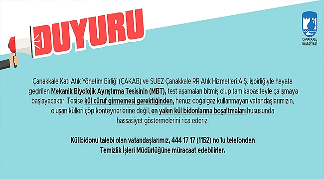 ÇANAKKALE BELEDİYESİ'NDEN KÜL UYARISI!