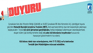 ÇANAKKALE BELEDİYESİ'NDEN KÜL UYARISI!