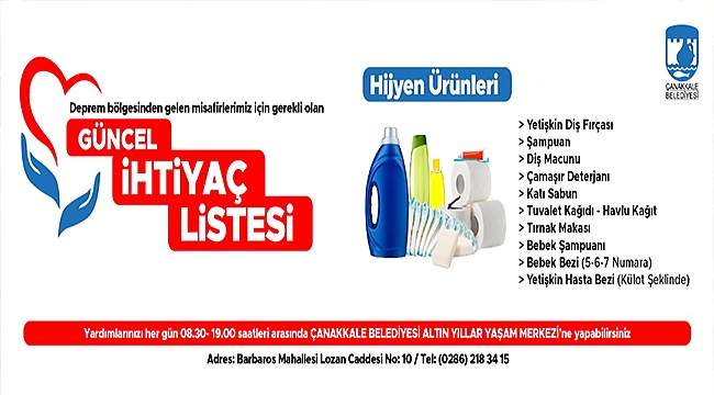 GÜNCEL İHTİYAÇ LİSTESİ