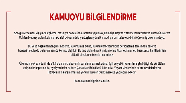 KAMUOYU BİLGİLENDİRME!