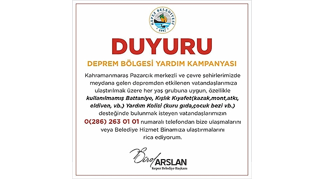 KEPEZ BELEDİYESİ'NDEN DEPREM BÖLGESİNE YARDIM 