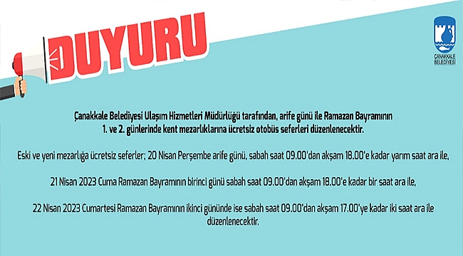 BAYRAMDA KENT MEZARLIKLARINA ÜCRETSİZ ULAŞIM