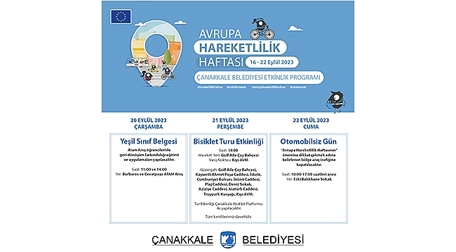 ÇANAKKALE BELEDİYESİ AVRUPA HAREKETLİLİK HAFTASI ETKİNLİKLERİ BAŞLIYOR