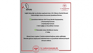 ÇANAKKALE'YE YENİ HEKİMLER