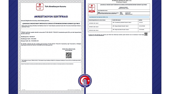 ÇOMÜSEM YETKİLENDİRİLMİŞ BELGELENDİRME BİRİMİ TÜRKAK TARAFINDAN AKREDİTE EDİLDİ