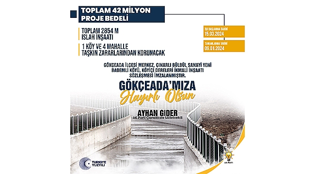 GÖKÇEADA'YA 42 MİLYONLUK TAŞKIN KORUMA PROJESİ