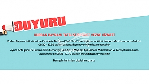 KURBAN BAYRAMI TATİLİ SÜRESİNCE VEZNE HİZMETİ