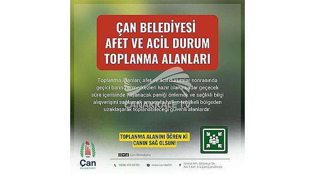 ÇAN BELEDİYESİ AFET VE ACİL DURUM TOPLANMA ALANLARINI AÇIKLADI
