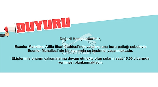 SU KESİNTİSİ DUYURUSU!