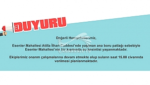 SU KESİNTİSİ DUYURUSU!