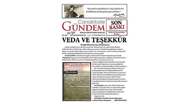 ÇANAKKALE GÜNDEM GAZETESİ'NDEN VEDA MESAJI