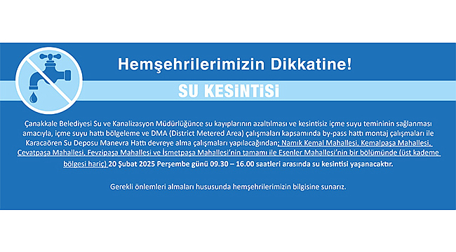 SU KESİNTİSİ DUYURUSU!