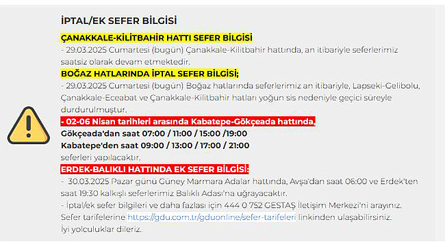 ADALAR HATTINDA BAYRAM TARİFESİ HAZIR