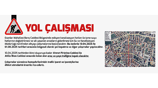 ALTYAPI ÇALIŞMASI DUYURUSU!