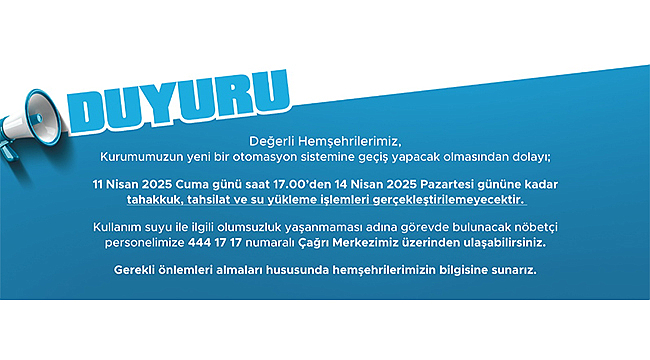 BELEDİYEDEN ÖNEMLİ DUYURU!